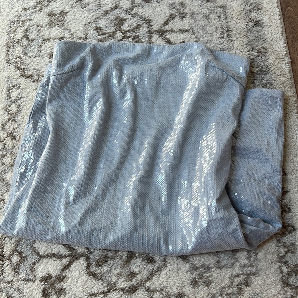 Missguided strapless pale blue sequin dress